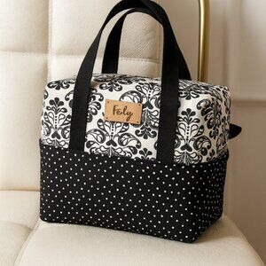 Luxe Handmade Insulated Lunch Bag - Black & White Chic Edition